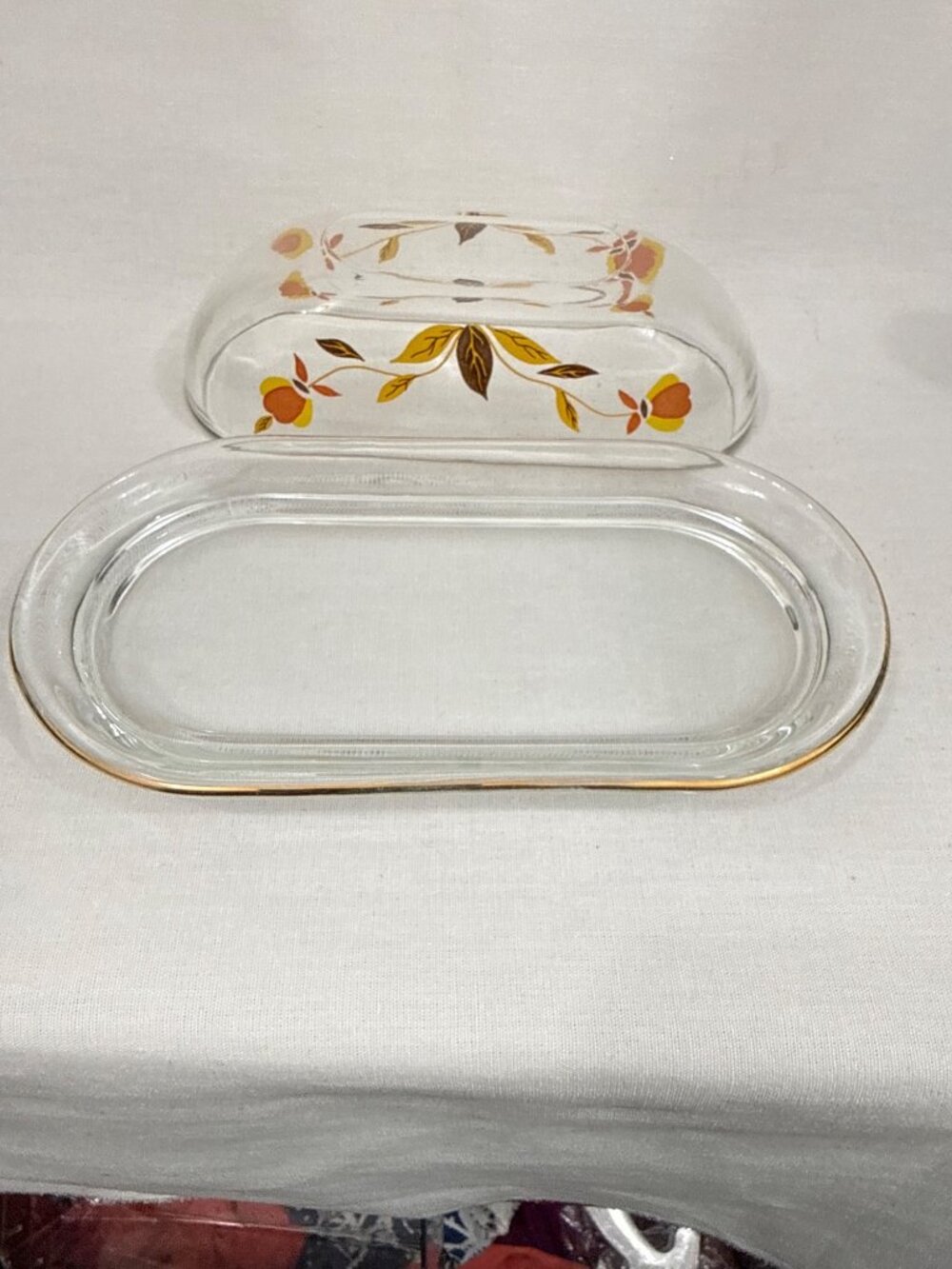 Hall Jewel Tea Autumn Leaf Glass Covered Butter Dish MCM - Picture 6 of 9